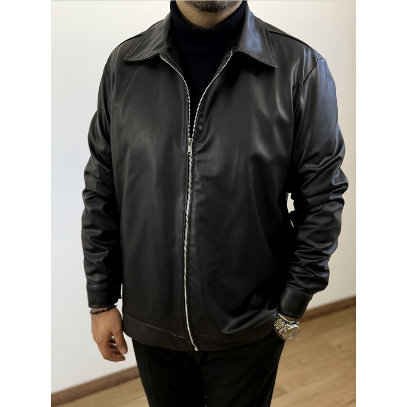 کت مردانه چرم مشکی کد 223