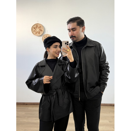 کت مردانه چرم مشکی کد 223