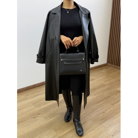 پالتو زنانه چرم مشکی کد 223