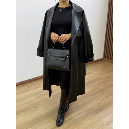 پالتو زنانه چرم مشکی کد 223