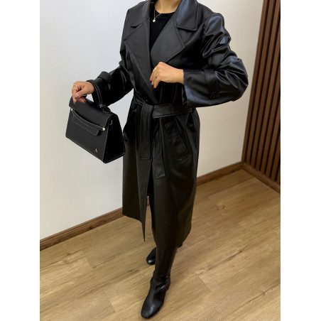 پالتو زنانه چرم مشکی کد 223